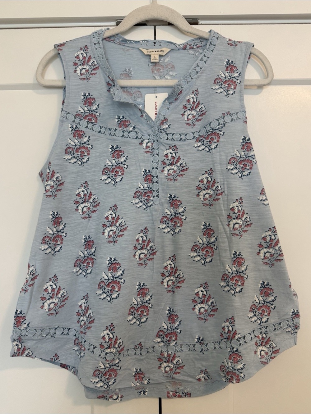 LUCKY BRAND BLUE FLORAL WOMENS PEASANT TYPE TOP
